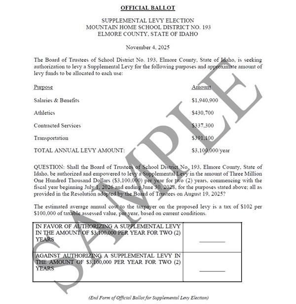 Sample Ballot Supplemental Levy